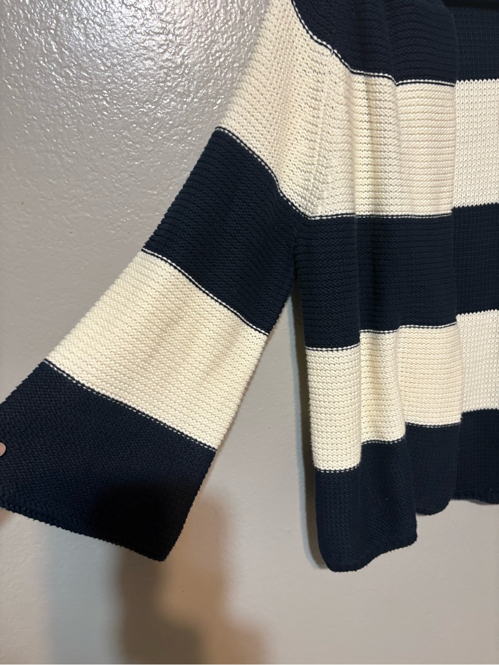 Adorable Women’s Eddie Bauer Navy and Cream Striped Open Cardigan Size M - Picture 5 of 14